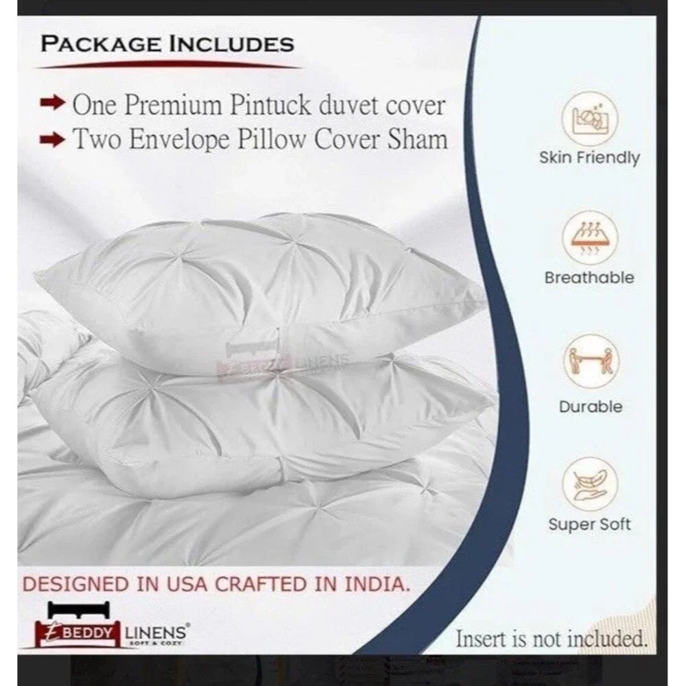 eBeddy Linens White Pinch Pleated Pintuck Duvet Cover Set Alaskan King